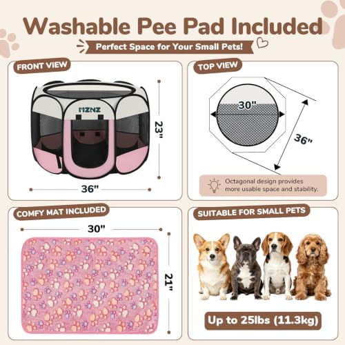 Dog Cat Small Animal Puppy Playpen Crate with 2 Blankets, Medium, Pink - Image 2