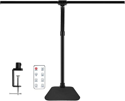 LED Desk Lamp with Clamp and Base, Dual Head Monitor Light | 24W Dimmable Eye-Caring Task Lamp with Timer, Anti-Glare Cover and Gooseneck for Home Office Dorm, Workbench and Study by MACASA