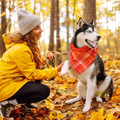 Weewooday 50 Pcs Fall Thanksgiving Plaid Dog Bandanas Bulk for Large - Image 6