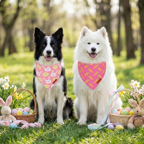 PTDECOR Pink Easter Dog Bandana, Easter Rabbit Carrot Dog Scarf, Large - Image 3
