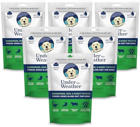 Under the Weather Easy to Digest Bland Diet for Sick Dogs | Contains Electrolytes | Gluten Free, All Natural, Freeze Dried 100% Human Grade Meats | 6 Pack - Hamburger, Rice & Sweet Potato by UndertheWeather