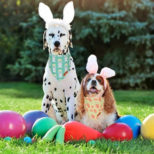 PTDECOR Easter Dog Bandana, Green and Yellow Rabbit Carrot Reversible Holiday Dog Scarf, Multi Size, Triangle Pet Easter Bandanas for Large and Extra Large Dogs Pets (X-Large) - Image 2