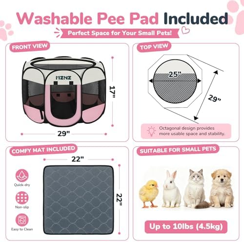 Dog Cat Small Animal Puppy Playpen Crate with Pee Pad, Small, Pink - Image 2