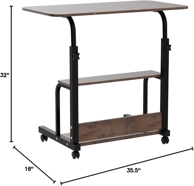 Adjustable Table Student Computer Desk Portable Home Office Furniture Small Spaces Sofa Bedroom Bedside Learn Play Game on Wheels Movable with Storage Size 31.5 * 15.7 in Oak D - Image 3