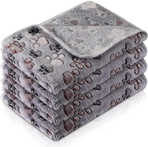 Tatuo 4 Pcs Fleece Dog Blankets for Puppy Cat, Gray, 24 x 16 in, Paw by Tatuo