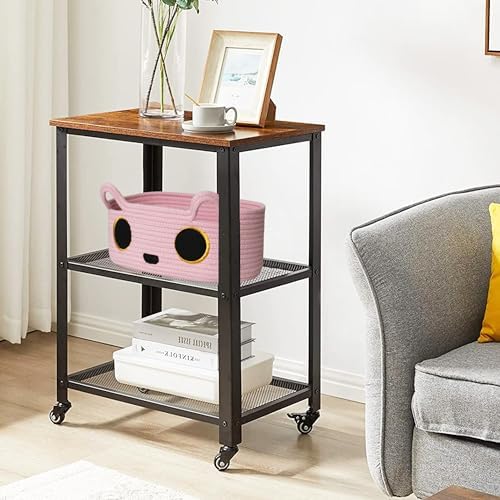 Pink Cat Toy Basket, Small Woven Cat Toy Storage Box with Cute Ears Handle Indoor, Cotton Rope Storage Bin with Embroidered Face for Home Decor, Pet Bed, Baby Nursery Kids Room Organization - Image 3