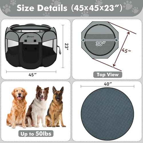 Persure Dog Cat Playpen Tent Crate Cage with Pee Pad, Dark Grey Large - Image 2