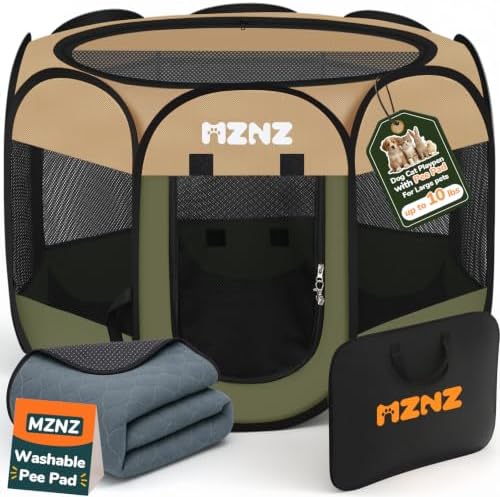 Dog Cat Small Animal Puppy Playpen with Pee Pad, Small, Olive Green by MZNZ