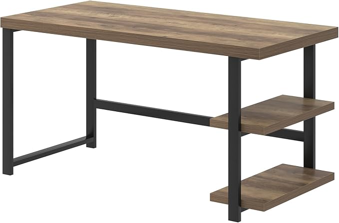 FOLUBAN Computer Desk, Wood and Metal Home Office Desk with Storage Shelves, Small Study Writing Table Workstation for Bedroom Living Room, Rustic Oak, 47 Inch - Image 9