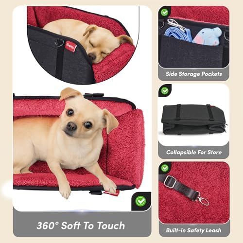 BurgeonNest Center Console Dog Car Seat for Small Pets to 11lbs, Red - Image 5