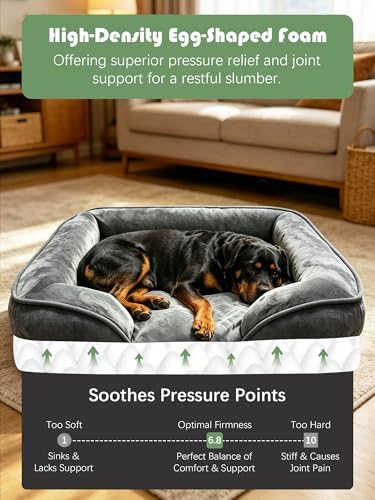 Spotted Play Orthopedic Dog Bed with Sides - Sofa Beds for Extra Large Dogs, Supportive Foam Pet Couch Bed with Washable Removable Cover, Waterproof Lining and Non-Slip Bottom, Dark Grey - XL - Image 4