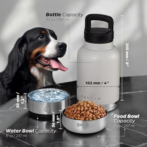 32oz Insulated Dog Water Bottle, Leak Proof with Food & Water Bowls - Image 5