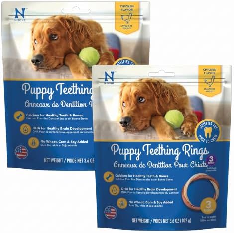 N-Bone Puppy Teething Rings Bag Variety Pack, Chicken & Pumpkin & Peanut Butter Flavor,10.8-oz, 9 Rings, 3 Count (Pack of 2) by N-Bone