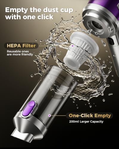 Cordless Handheld Car Vacuum, 4-in-1 Portable Mini Vacuum with 22 kPa High Suction Power, USB Type-C Rechargeable Hand held Vacuum Cleaner for Car, Home, Office, Pet Hair & Keyboard Cleaning - Image 5