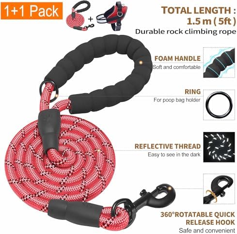 Haapaw Essential Dog Harness, No Pull Pet Vest with 3 Leash Clips, No Choke, Reflective, Adjustable and Padded, for Easy Walking and Training for Small Dogs(S, Red) - Image 5