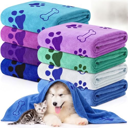 8 Pcs Dog Towel for Drying, 40 x 24 Inch, Dog Paw and Bone, Classic Color by Chumia