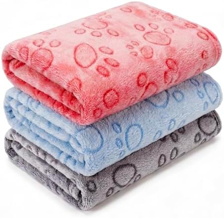 1 Pack 3 Blankets for Dog Puppy Cat (Medium 30x20'', Blue, Red, Grey) by CADONO