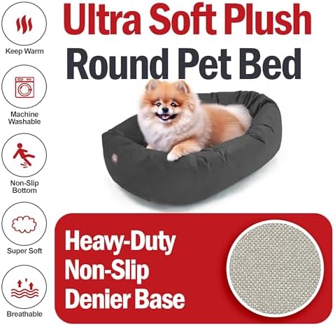 Majestic Pet Suede Shredded Memory Foam Mix Calming Dog Bed Washable - Cozy Soft Round Dog Bed with Spine for Head Support - Fluffy Donut Dog Bed, 24 Inch, Gray - Image 6
