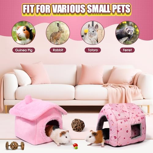 Guinea Pig Hideout - Guinea Pig Bed, Separable Plush Roof, Bunny Hideout, Rabbit Bed, House Bed for Small Pets, Pure Pink - Image 4