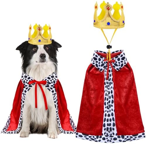 GOYOSWA Dog King Costume, Dog Halloween Costumes King Cloak and Crown Set Funny King Prince Costume for Small Medium Large Dogs (Medium) by GOYOSWA