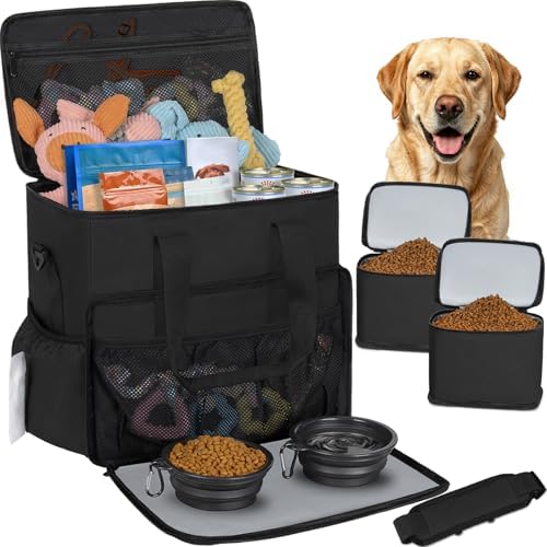 TORIBIO Large Dog Travel Bag for Supplies with Food Bowl by TORIBIO