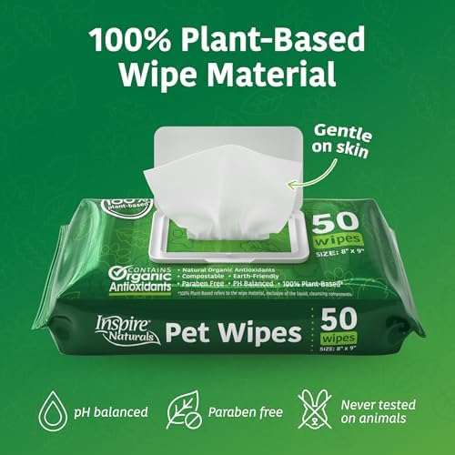 Inspire Naturals Pet Wipes for Dogs and Cats 100% Natural Plant Based with Organic Antioxidants, Dog Wipe Cleaning Deodorizing | Puppy Wipes | Dog Wipes for Paws and Butt(100ct - 2 Pack) - Image 2