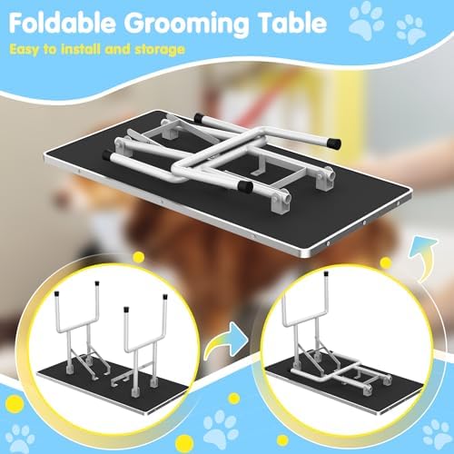 Lyromix 42'' Foldable Dog Grooming Table with Arms/Nooses/Mesh Tray, Black - Image 5