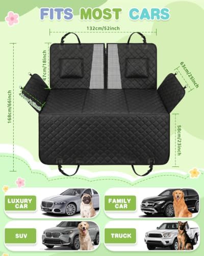 Dog Car Seat Cover, 600D Heavy Dute Car Seat Cover for Dogs Pets,100% Waterproof Anti-Scratch Nonslip Dog Hammock for Cars, Hard Bottom Back Seat Extender with SeatBelt for Sedan SUV Truck Black - Image 4