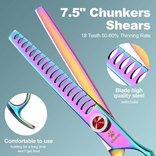 GLADOG Pro Rainbow 7 Inch Professional Pet Grooming Scissors Kit, 6-in-1 Dog Scissors, Titanium Coated, Stainless Steel, Right Handed, 5 Count - Image 5