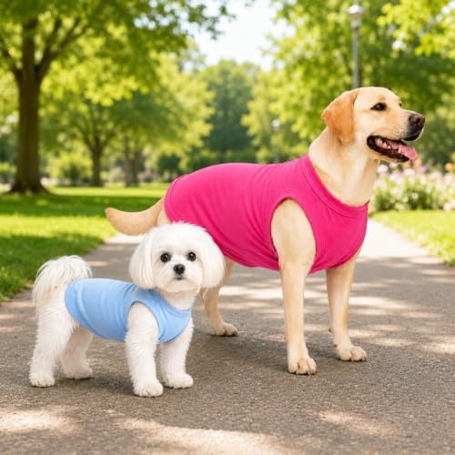 2018 Pet Clothes Dog Clothing Blank T-Shirt Tanks Top Vests for Small Middle Large Size Dogs 100% Cotton Dog Summer Vest Classic (L, Light-Blue) - Image 4
