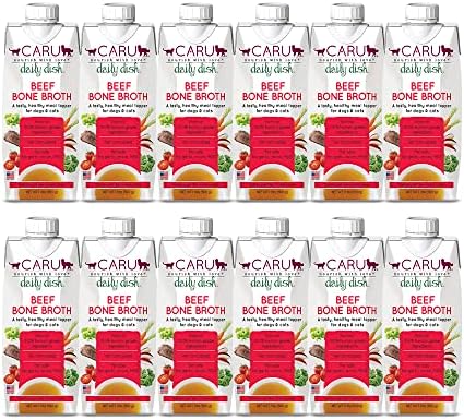 Caru - Daily Dish Beef Bone Broth - Meal Topper for Dogs & Cats - Supports Overall Pet Health - Pour-Over Broth for Wet/Dry Food - Human Grade Ingredients - Non-GMO - Made in USA - 12 Pack by CARU