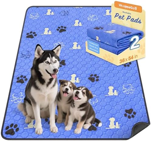 WanpeeGoo Washable Pee Pads for Dogs, Waterproof, 36 x 54 in, 2 Pack, Blue by WanpeeGoo