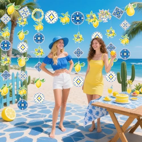 Capri Lemon Tile Banner Decorations Mediterranean Blue Yellow Amalfi Coast Party Decor for Italian Summer Wedding, Birthday, Bachelorette, Bridal Shower, Fiesta Supplies - Image 6