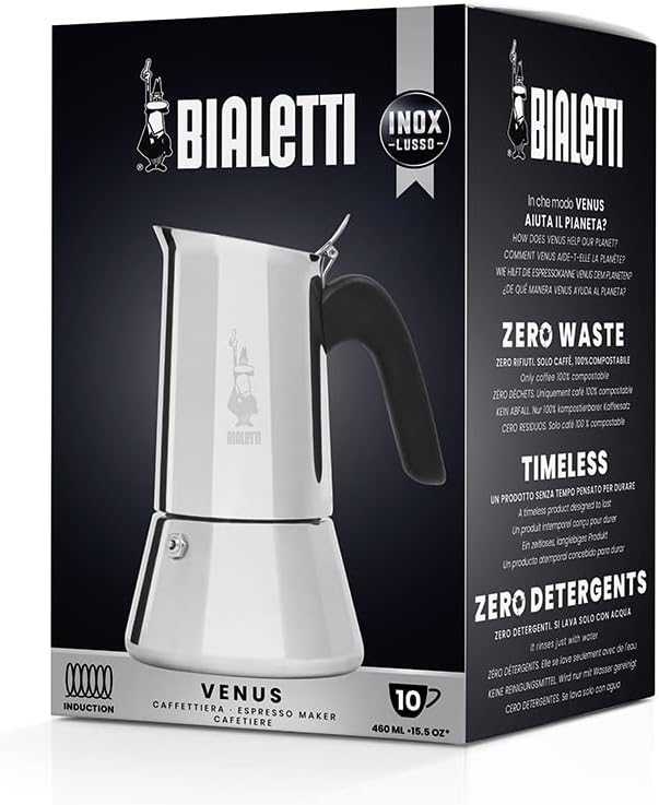 Bialetti New Venus Induction Stovetop Espresso Maker – Stainless Steel Espresso Coffee Maker for All Cooktops, Including Induction, 10 Espresso Cups (15.5 oz), Silver - Image 2