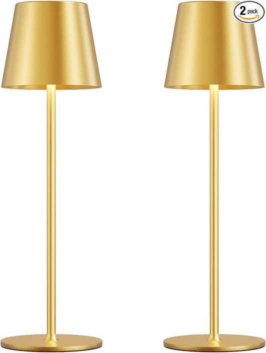 Cordless Table Lamp Rechargeable Gold - KK 2 Pack 5000mAH Battery Operated Lamp for Dining Table, 3 Color Stepless Dimming Wireless Lamp for Counter, Outdoor Patio, Touch Control, Water Repellent by KakanuoLightings