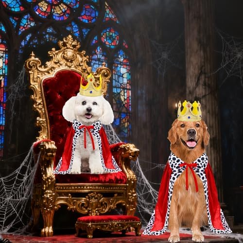 GOYOSWA Dog King Costume, Dog Halloween Costumes King Cloak and Crown Set Funny King Prince Costume for Small Medium Large Dogs (Small) - Image 5