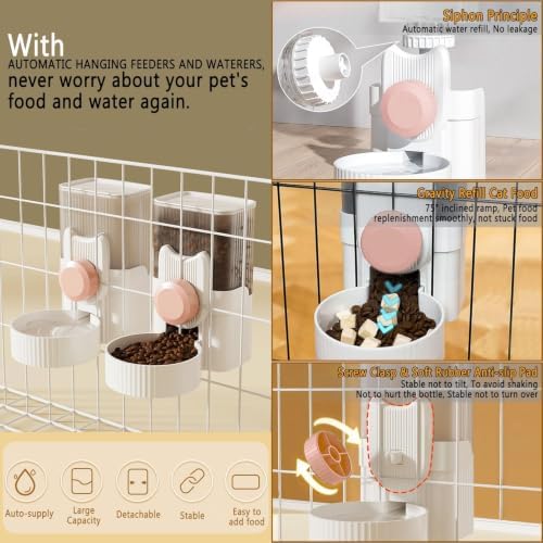 kathson Rabbit Feeder,Bunny Water Bottle Dispenser,Pet Cage Food Bowl,Pink - Image 4