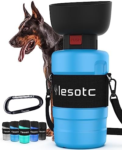 lesotc Dog Water Bottle, Portable Water Dispenser with Water Bowl, Leak Proof Pet Travel Squeeze Bottle, Puppy Essentials Dog Stuff Accessories for Outdoor Walking, Hiking, Camping Doggie Gift by lesotcbrand