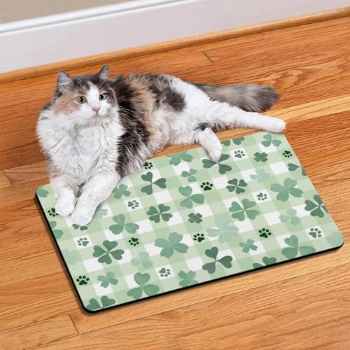 St Patricks Day Dog Food & Water Mat, Green Shamrocks Paw Prints Clover Pet Feeding Mat for Floor Non-Slip Waterproof, Super Absorbent Cat Bowl Mat, Easy to Clean Pet Placemat,12" × 20" - Image 5