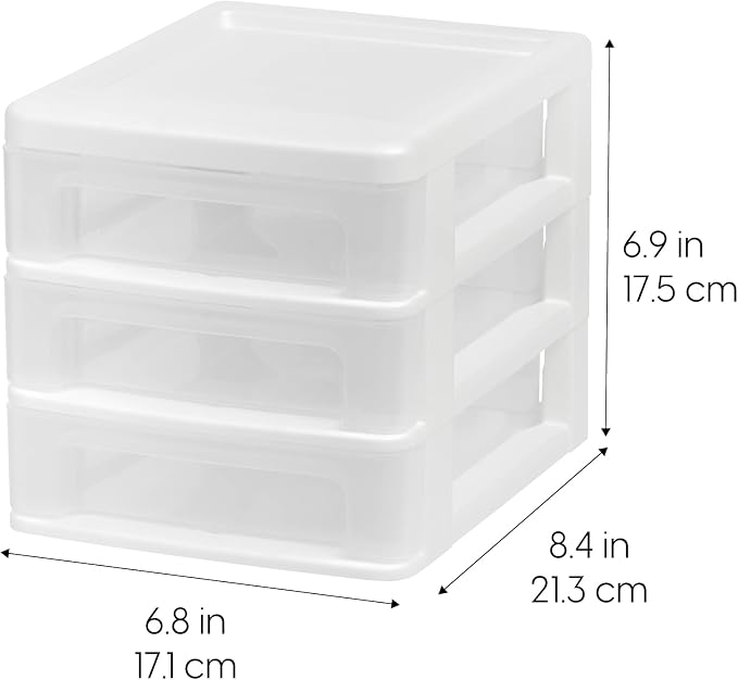 IRIS USA 2-Pack, 3-Drawer Small Plastic Stacking Desktop Organizer, White | Organize office supplies, stationery, makeup, craft materials and everyday essentials for neat desktop storage - Image 3