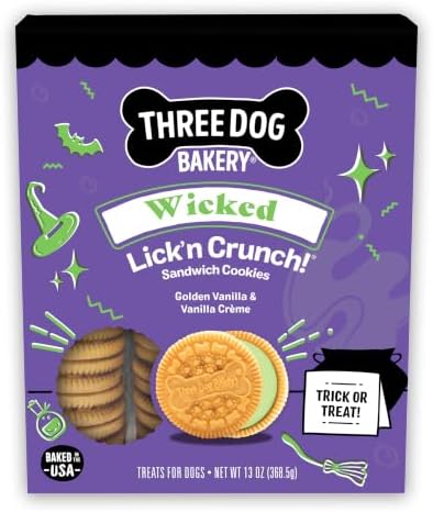 Three Dog Bakery Wicked Lick’n Crunch! Sandwich Cookies for Dogs, Dog Treats with Real Ingredients, 13 oz by ThreeDogBakery