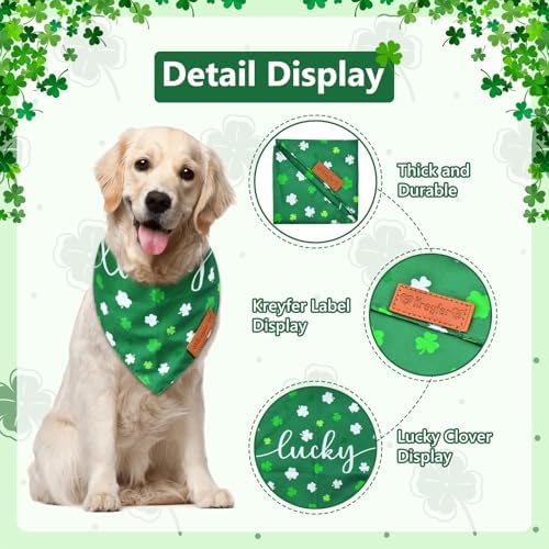 2 Pieces St. Patrick's Day Dog Bandanas, Double-Sided Reversible Triangle Scarf, Green Shamrock and 'Lucky' Design, Festive Irish Pet Costume Accessories for Dogs and Cats (Small) - Image 3