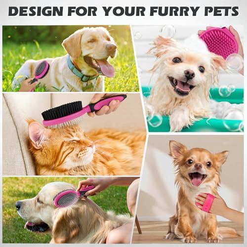 2PCS Pet Grooming Tools - Double-Sided Brush for Shedding and Bathing, Suitable for Short/Long Haired Dogs Cats and Horses, Deshedding Dog Brush, Mane & Tail Combs for Horses - Pet Supplies (Pink) - Image 3