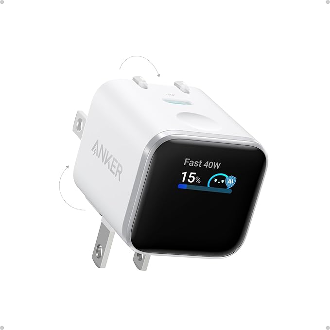 Anker Nano Smart Display Charger, 45W Max Fast Charger USB C for iPhone 17 | 180° Foldable Plug,Smart Recognition, Care Mode GaN USB C Charger Block for iPhone 17/16 (Non-Battery,1 USB-C Port,No Cable) by Unknown