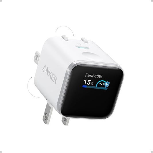 Anker Nano Smart Display Charger, 45W Max Fast Charger USB C for iPhone 17 | 180° Foldable Plug,Smart Recognition, Care Mode GaN USB C Charger Block for iPhone 17/16 (Non-Battery,1 USB-C Port,No Cable) by Unknown