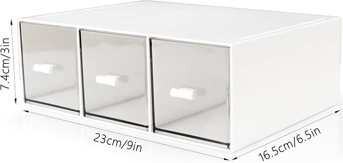Desk Drawer Organizer, Stackable Storage Drawers, Plastic Compact Desk Storage Box Great for Office School Home Small Space - Large 3 Drawers (White) - Image 3