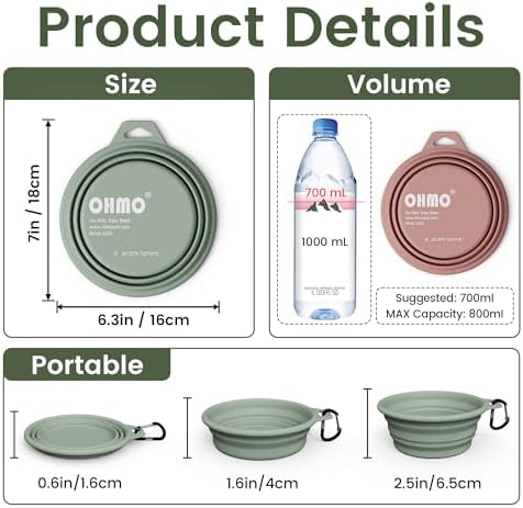 OHMO Large Collapsible Dog Bowls, Steel Rim, 27oz, 2pcs, Coral&Sage Green - Image 2