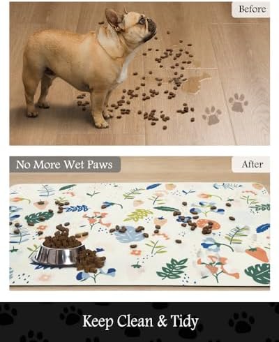 Pet Feeding Mat-Absorbent Dog Mat for Food and Water Bowl-No Stains Quick Dry Water Dispenser Mat-Dog Accessories Pet Supplies-Bowl for Messy Drinkers（LIGHTFLOWERS,12"x19" - Image 3