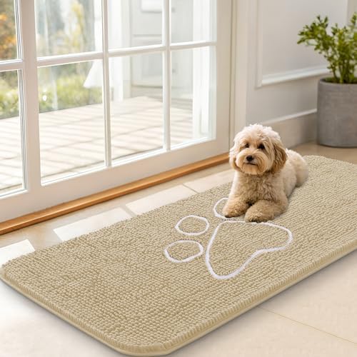 OLANLY Dog Door Mat for Muddy Paws 47x20, Paw Print Design Chenille Mud Mat by OLANLY