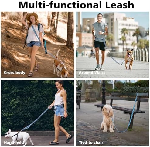 Hands Free Dog Leash, 8.5ft Adjustable Hands Free Leash for Medium Dogs, Versatile Handheld Crossbody Waist Lead with 3 Rings, for Running Jogging Walking, Sponge Handle, Geometric Blue - Image 3